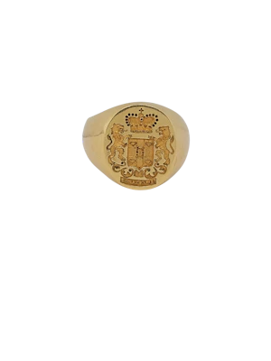 Heavy 18ct gold engraved signet ring sku 8967 DBGEMS
