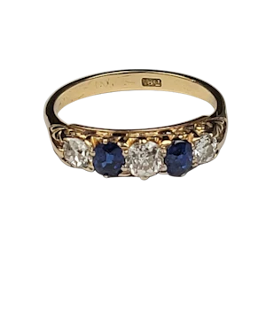 Antique sapphire and diamond five stone ring sku 8980 DBGEMS