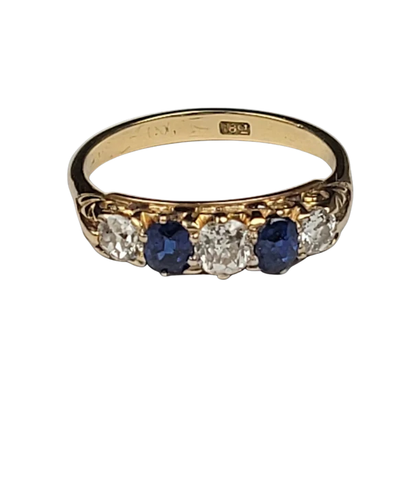 Antique sapphire and diamond five stone ring sku 8980 DBGEMS - image 1