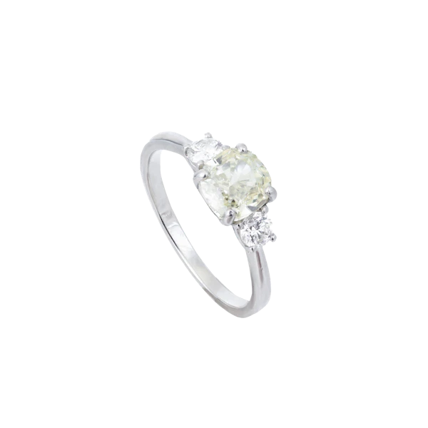 Vintage 1.51ct Fancy Yellow Cushion Diamond Trilogy Ring, c.1990 - image 1
