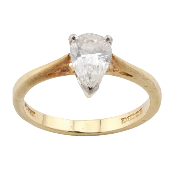 18ct Gold Pear-Shaped Solitaire Diamond Ring- Spectrum Antiques - image 1