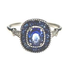 Ceylon Sapphire & Diamond Halo Ring in Platinum