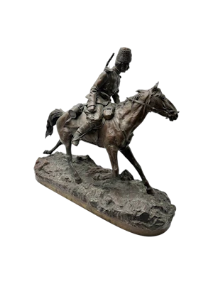Russian late 19th century bronze Model of the Kozak, St Petersburg by Samonoff.