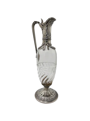 Faberge silver and decorative glass claret jug, Moscow c.1890.