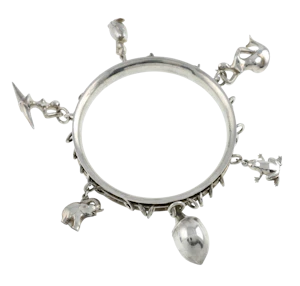 Georg Jensen rare sterling silver Charm bangle 117 set with six Jensen charms Mark Constable Unit 301