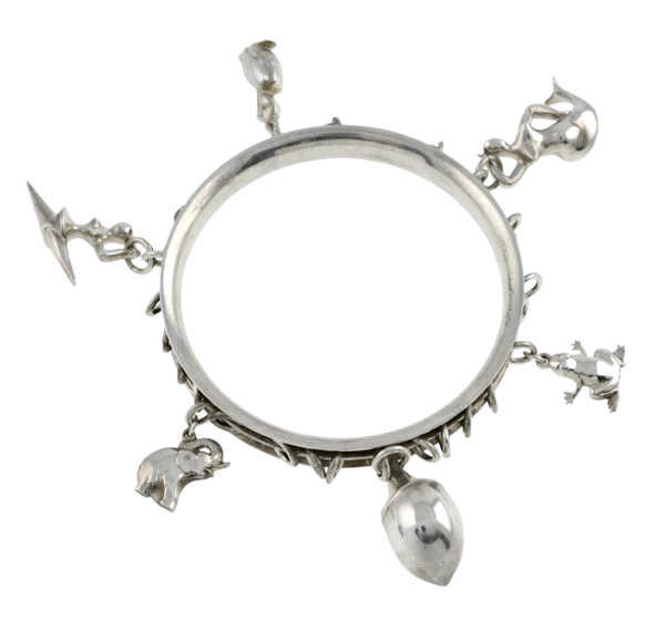 Georg Jensen rare sterling silver Charm bangle 117 set with six Jensen charms Mark Constable Unit 301 - image 1