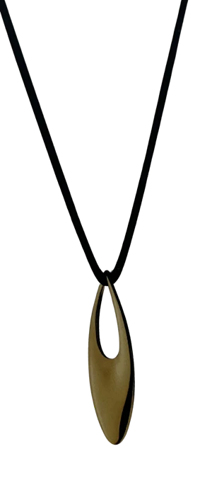 Georg Jensen 18ct yellow gold large Zephyr pendant on silk cord. Mark Constable Unit 301