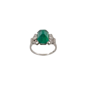 Platinum Sugarloaf Emerald and Diamond Cocktail Ring Spectrum Antiques