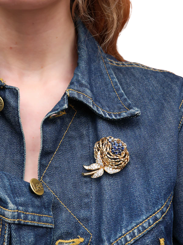 Lovely Vintage French Sapphire Diamond Brooch at Deco&Vintage Ltd - image 1