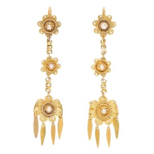 Antique Victorian 18ct Gold Etruscan Revival Pearl Earrings, c.1880s
