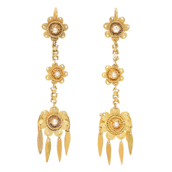 Antique Victorian 18ct Gold Etruscan Revival Pearl Earrings, c.1880s - image 1
