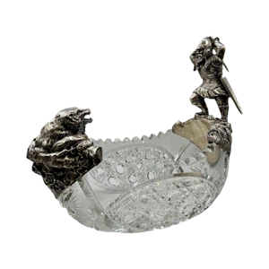 Russian silver and cut glass kovsh, Moscow, c.1910.