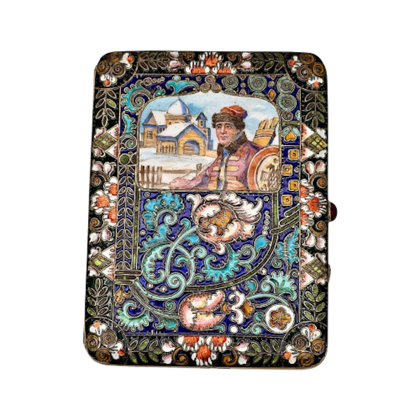 Russian silver gilt, shaded and pictorial enamel cigarette case, Moscow, c.1910. - image 1