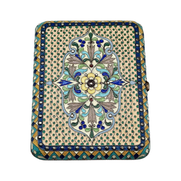 Russian silver gilt and cloisonné enamel cigarette case, Moscow , c.1910 by Pavel Ovchinnikov. - image 1