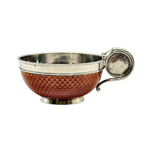 Faberge silver and guilloché enamel charka, St Petersburg, c.1910.