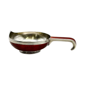 Faberge red guilloché enamel kovsh, St Petersburg, c.1900.