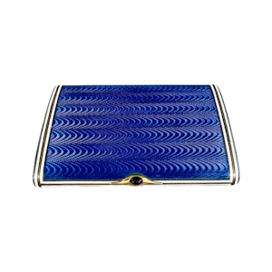 Russian silver gilt, blue and white guilloché enamel cigarette case, St Petersburg, c.1910 by Ivan Britzin.