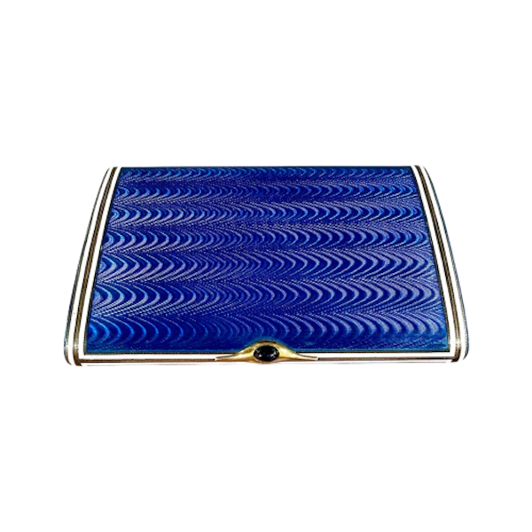 Russian silver gilt, blue and white guilloché enamel cigarette case, St Petersburg, c.1910 by Ivan Britzin. - image 1