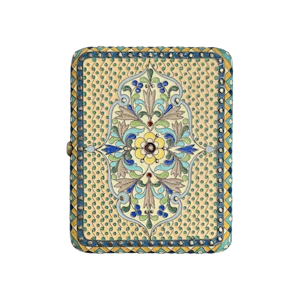 Russian silver gilt and cloisonné enamel cigarette case, Moscow , c.1910 by Pavel Ovchinnikov.