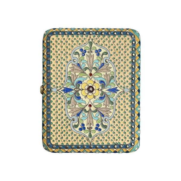 Russian silver gilt and cloisonné enamel cigarette case, Moscow , c.1910 by Pavel Ovchinnikov. - image 7