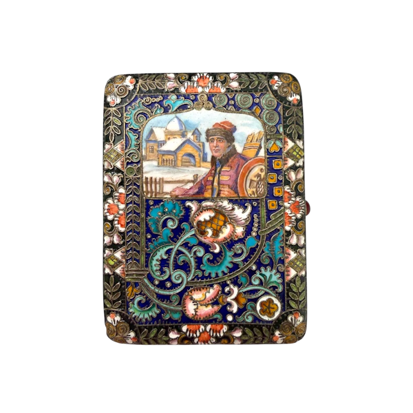 Russian silver gilt, shaded and pictorial enamel cigarette case, Moscow, c.1910. - image 7
