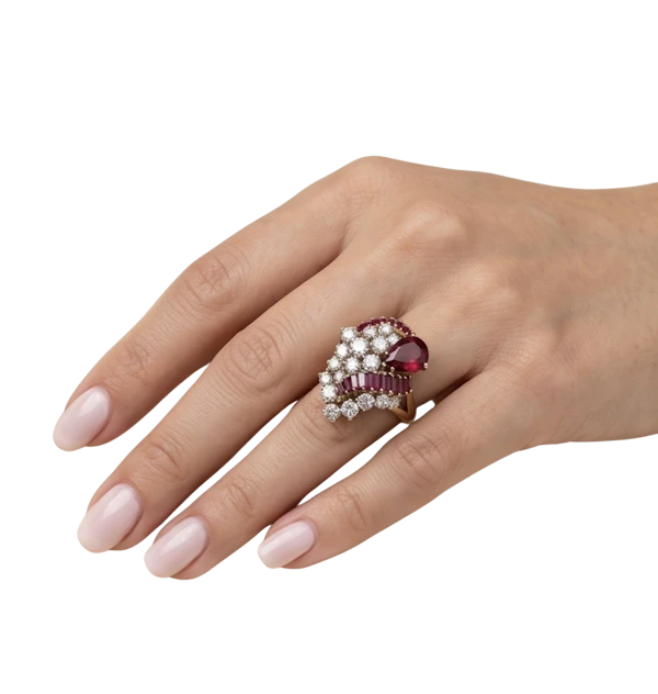 3.16ct Ruby & diamond cluster ring 18K gold - image 6