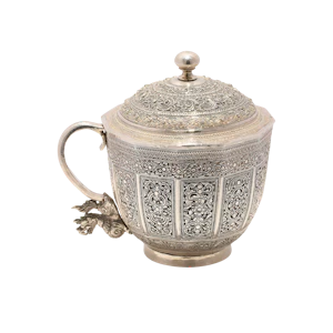 A very fine late 19th century Burmese Shan States silver cup and cover.