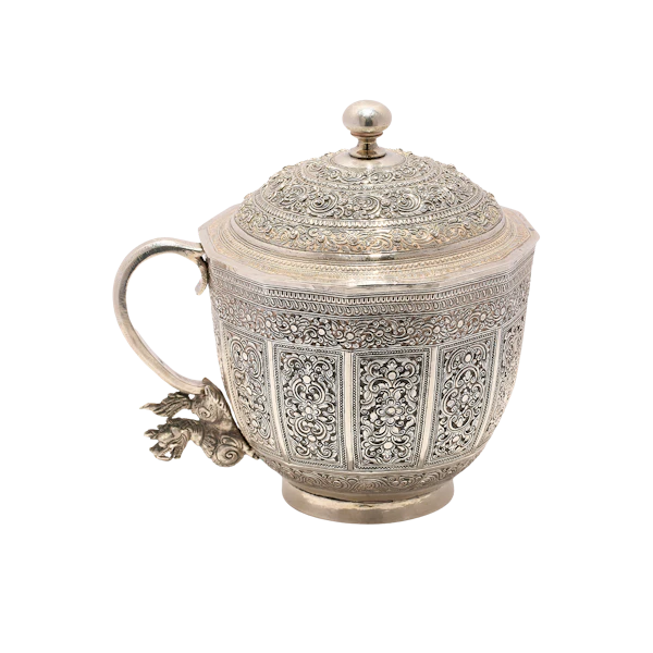 A very fine late 19th century Burmese Shan States silver cup and cover. - image 1