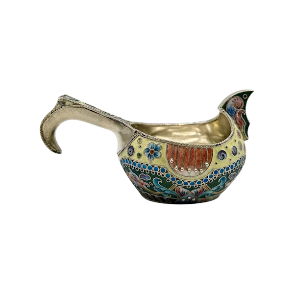 Russian silver gilt shaded and cloisonné enamel kovsh, 6th Moscow Artel, c.1910. - image 1
