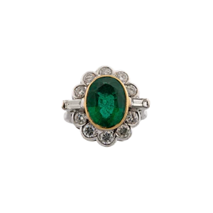 18ct Large Emerald and Diamond Cluster Ring Spectrum Antiques
