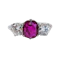 Vintage Ruby, Diamond and Platinum Three Stone Ring, Circa 1950 - image 1