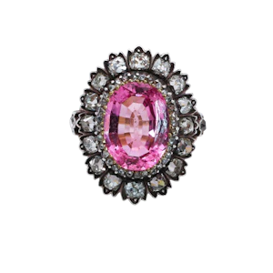 Antique French Pink Spinel, Diamond, Silver and Gold Cluster Ring, Circa 1830