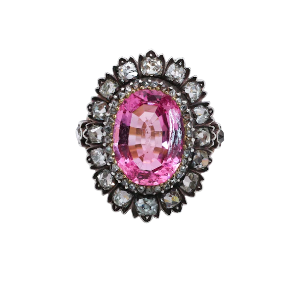 Antique French Pink Spinel, Diamond, Silver and Gold Cluster Ring, Circa 1830 - image 1