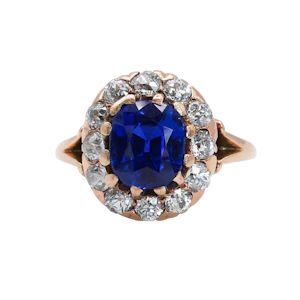 Victorian Kashmir Sapphire, Diamond and Gold Cluster Ring, Circa 1890