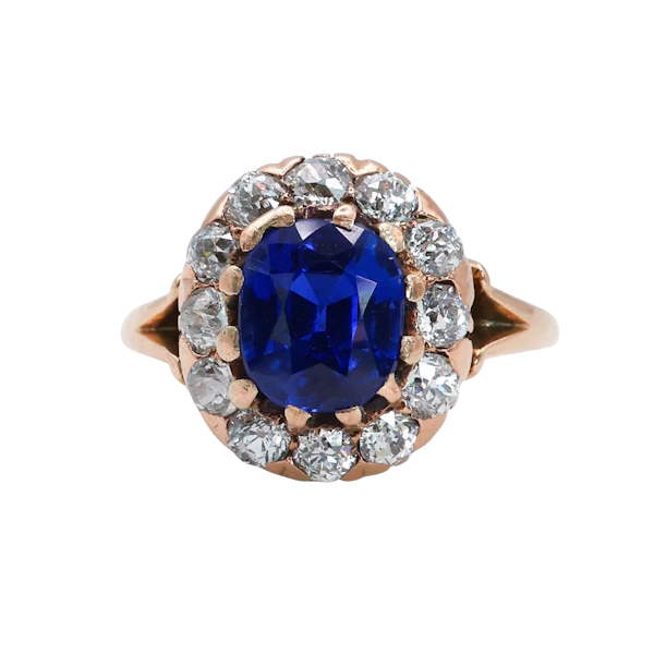 Victorian Kashmir Sapphire, Diamond and Gold Cluster Ring, Circa 1890 - image 1