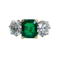 Colombian Emerald, Diamond, Gold and Platinum Three Stone Ring - image 1