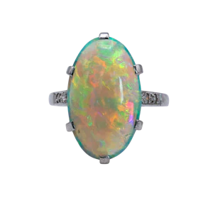 Art Deco Opal, Diamond and Platinum Ring, Circa 1930