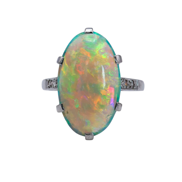 Art Deco Opal, Diamond and Platinum Ring, Circa 1930 - image 1