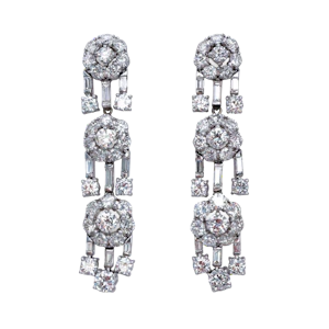 Vintage Diamond and Platinum Drop Earrings, Circa 1950, 12.50 Carats