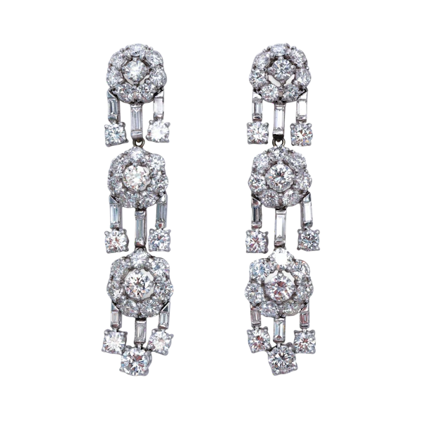 Vintage Diamond and Platinum Drop Earrings, Circa 1950, 12.50 Carats - image 1