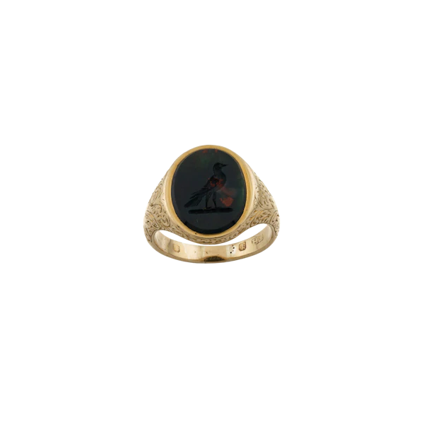 18ct Oval Engraved Bloodstone Signet Spectrum Antiques - image 1