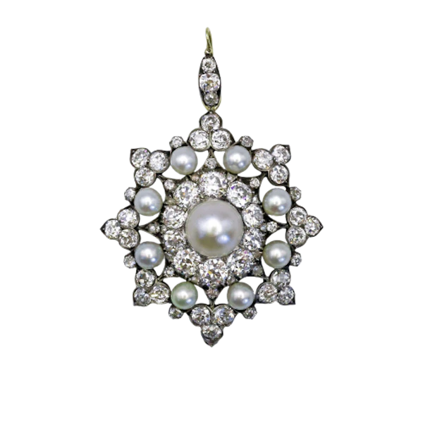 Victorian Hunt & Roskell Pearl Diamond Silver and Gold Brooch-Cum-Pendant, Circa 1895 - image 1
