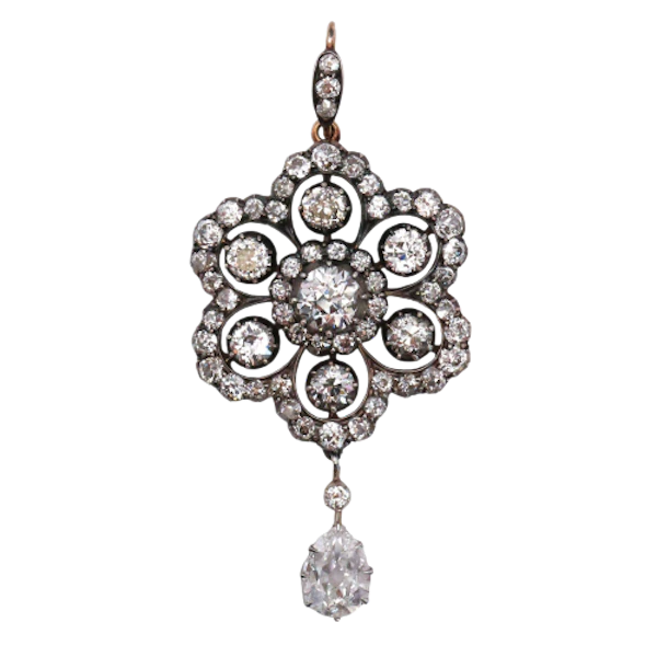 Victorian The Goldsmiths & Silversmiths Ltd. Diamond and Silver Upon Gold Brooch Cum Pendant, Circa 1890 - image 1