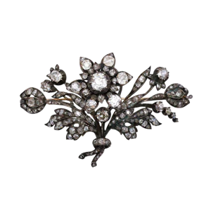 Antique Diamond and Silver Upon Gold Trembling Brooch, Circa 1880, 12.50 Carats