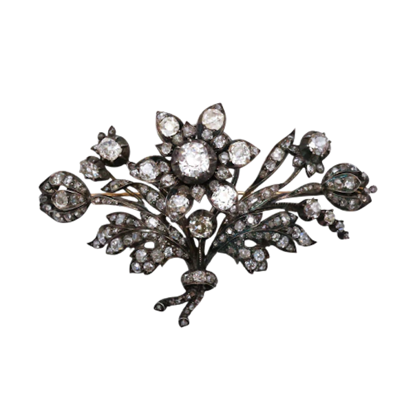 Antique Diamond and Silver Upon Gold Trembling Brooch, Circa 1880, 12.50 Carats - image 1