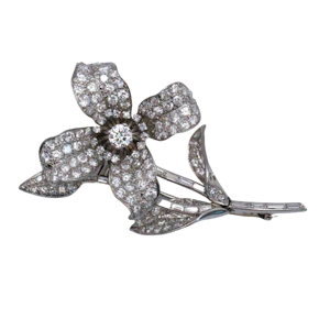 Chaumet Vintage Diamond and Platinum Flower Brooch, With White Gold Fittings, Circa 1979
