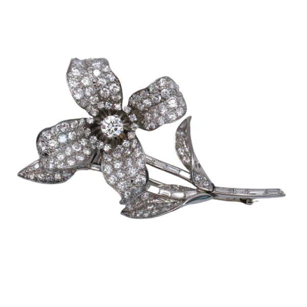Chaumet Vintage Diamond and Platinum Flower Brooch, With White Gold Fittings, Circa 1979 - image 1