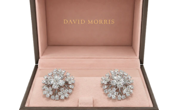 David Morris handcrafted White Diamond Cherry Blossom Large Dome Earrings Set In 18ct White Gold 6.99ct diamonds. Boxed  Mark Constable Unit 301 - image 1