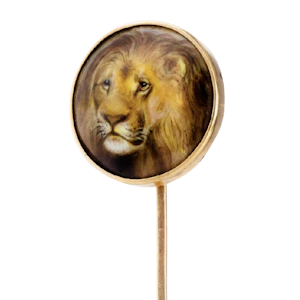 Victorian 15ct Gold Handpainted Lion Stickpin c.1862