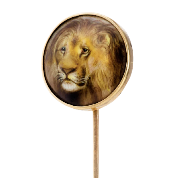 Victorian 15ct Gold Handpainted Lion Stickpin c.1862 - image 2
